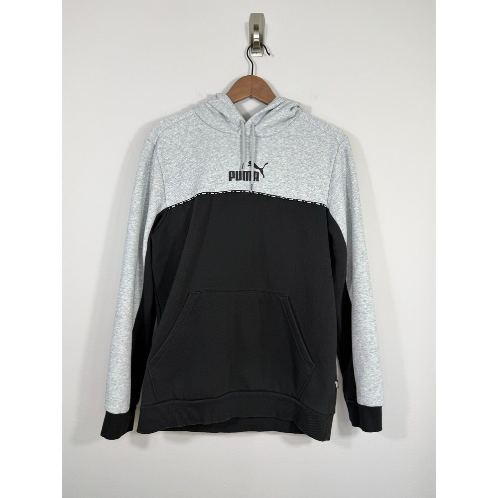 Puma Colorblock Fleece Hoodie Gray Black Pullover Medium